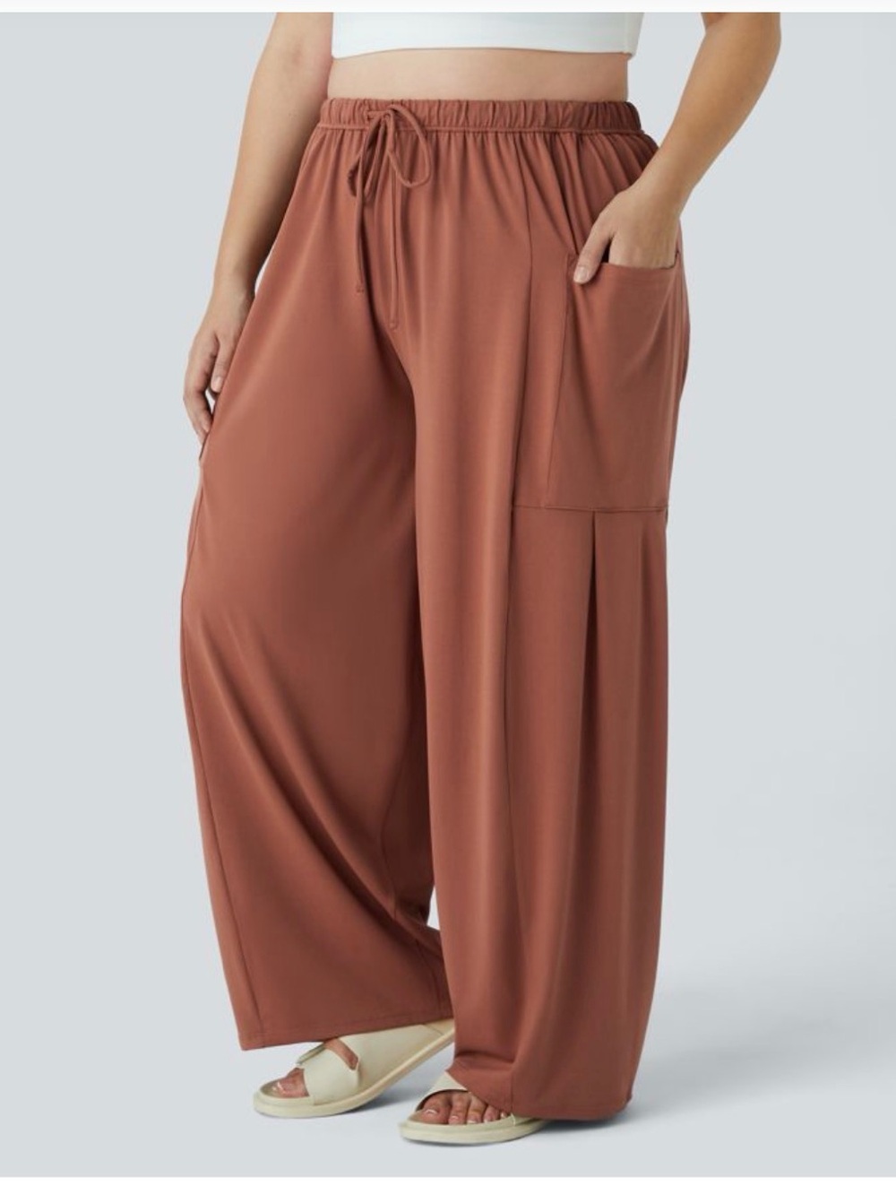 NWT HALARA Barrel Leg Side Pocket Pull-On Pants Women’s Large Rust Red Pull On